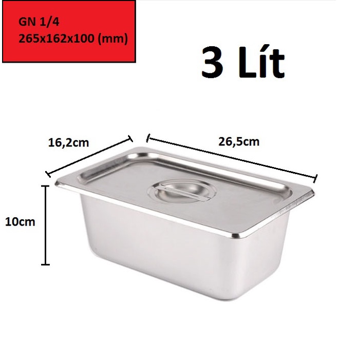 Combo 5 Khay Inox Đựng Thạch Topping Đựng Thực Phẩm Đựng Kem GN 1/4