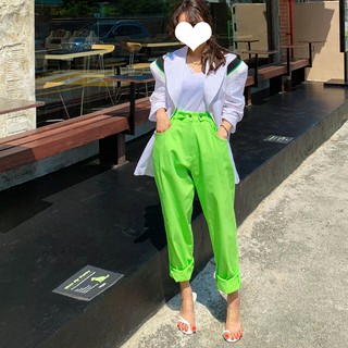 👗👗Hàn Quốc X2 Huỳnh Quang Xanh Ống Rộng Quần Harem Cổ Cao Quần Nữ Cao Cấp Quần Thường Ngày Nữ Phù Hợp Với dáng Rộng Ôm Hơn Nhìn Quần Cà Rốt Bloom