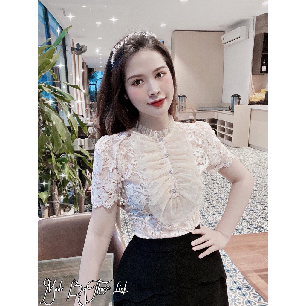 Áo ren cao cấp gắn 4c pha lê lấp lánh  Made by Thuỳ Linh