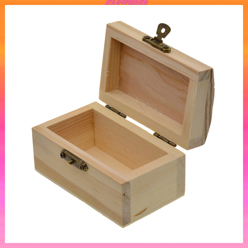 [KLOWARE2]Unpaint Natural Wooden Storage Box Jewelry Gift Memory Small Chest Craft Box