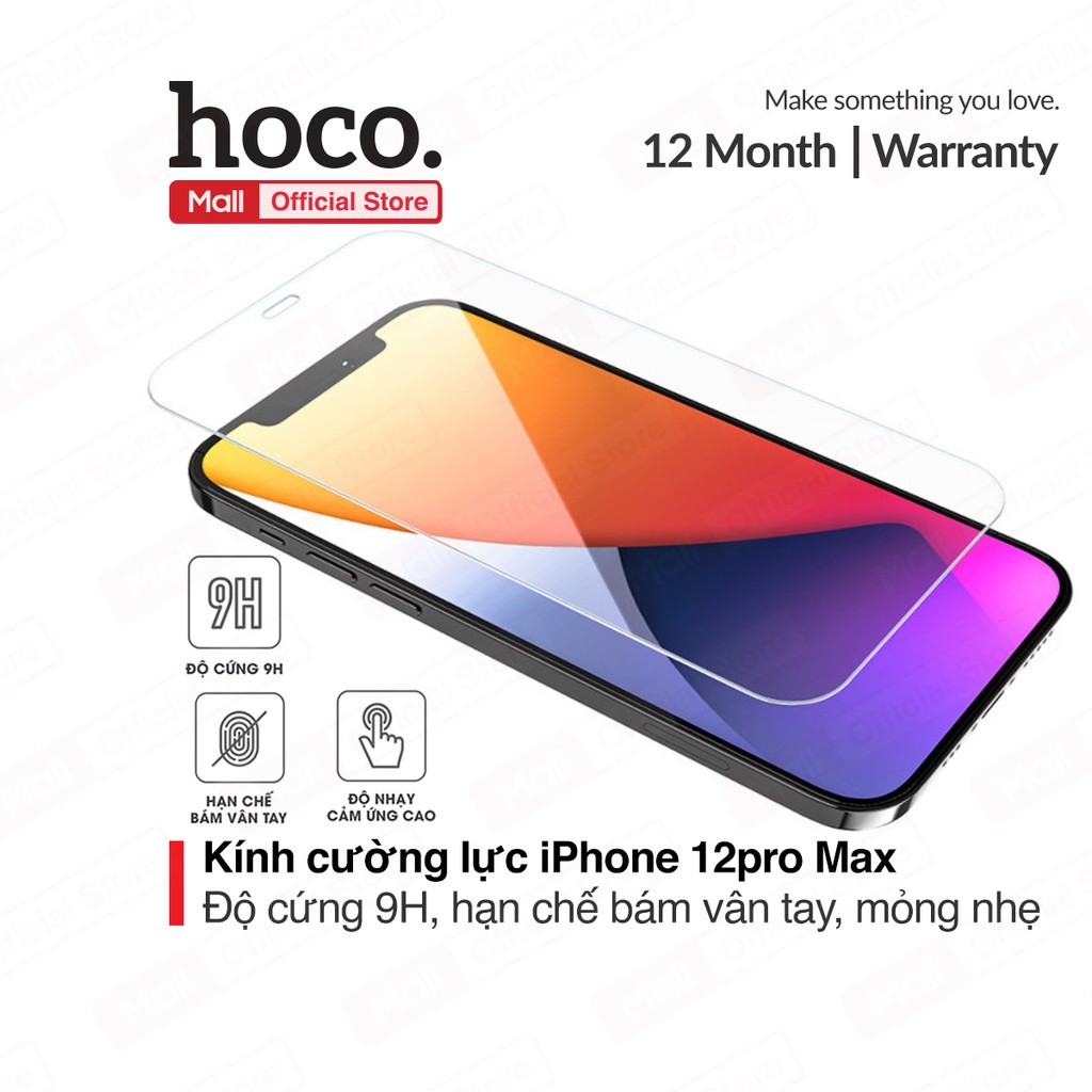 Cường lực Hoco G6 dành cho điện thoại iPhone 12pro Max, độ cứng 9H, hạn chế bám vân tay, cảm ứng nhạy