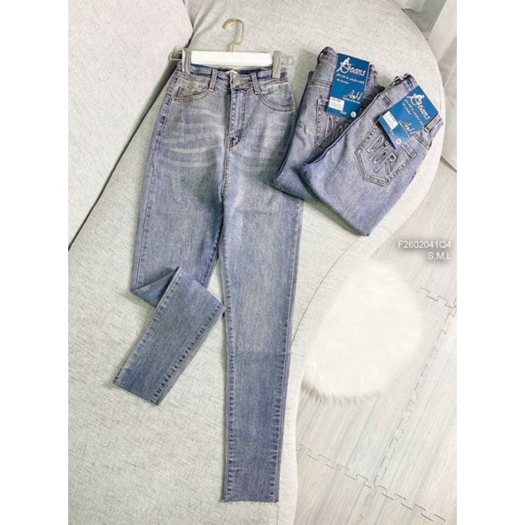 Quần jean dài lưng cao túi phối chữ 2602