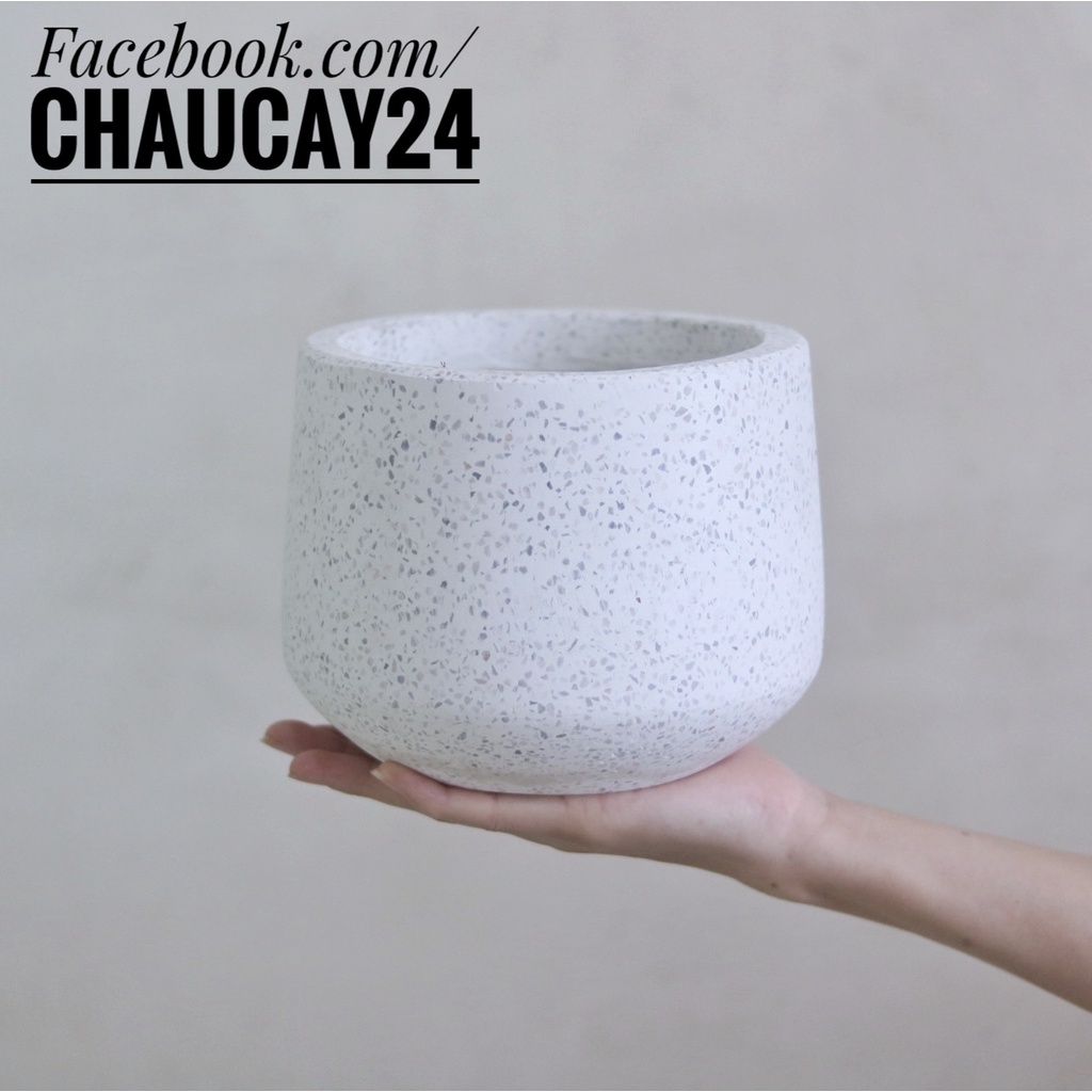Chậu cây cảnh bằng xi măng đá mài giọt nước trồng cây cảnh phong thủy, chậu cây để bàn