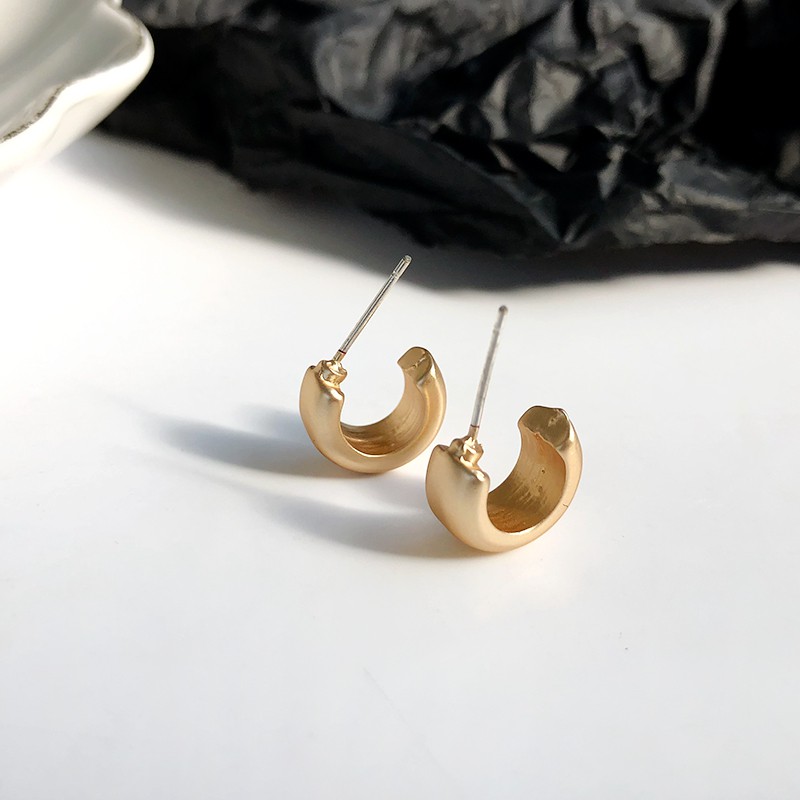 Khuyên tai kim loại mạ bạc 925 hình chữ c dạng dày bất đối xứng dành cho nữ