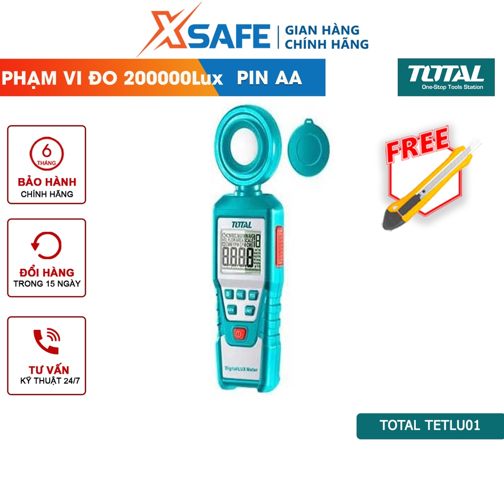 Máy đo cường độ ánh sáng kỹ thuật số TOTAL TETLU01 màn hình LCD Thiết bị đo cường độ ánh sáng phạm vi 0-200000 LUX