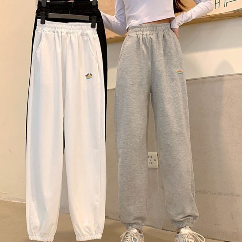 Quần Jogger Unisex Thun Da Cá Mềm Mịn co giãn Thêu Chữ Cá Tính Q014