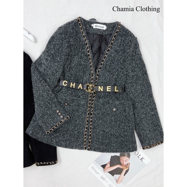 Áo khoác len lông viền xích Hàn quốc kèm đai | BigBuy360 - bigbuy360.vn