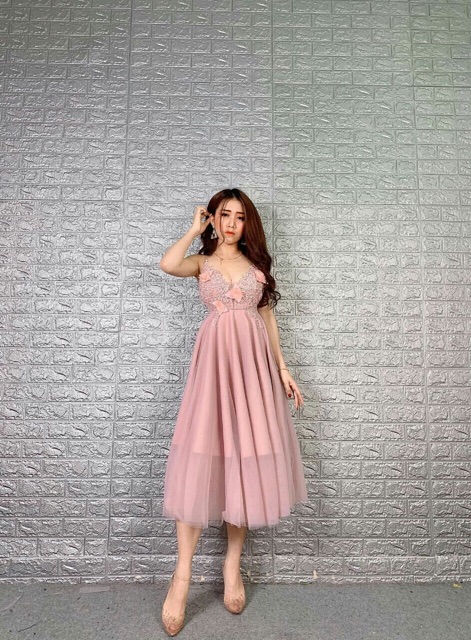 KÈM VIEO THẬT - Đầm xoè 2 dây kết hoa nổi phối ren -MS63V- Size M L đến 58kg | BigBuy360 - bigbuy360.vn