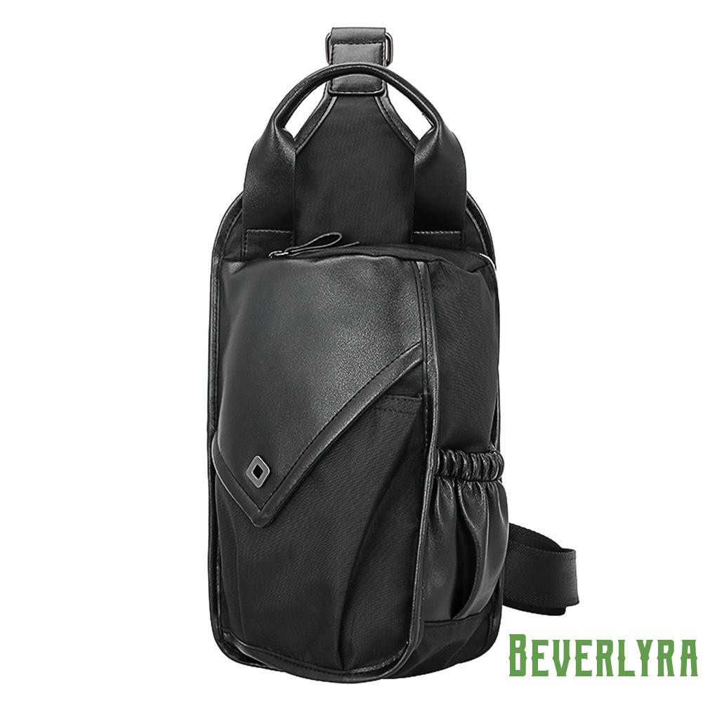 【Low Price】Men PU Leather Nylon Shoulder Bag Chest Pack Sling Travel Messenger Handbag