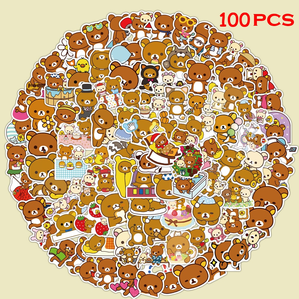 Set 100 miếng dán trang trí hình gấu xinh xắn dễ thương