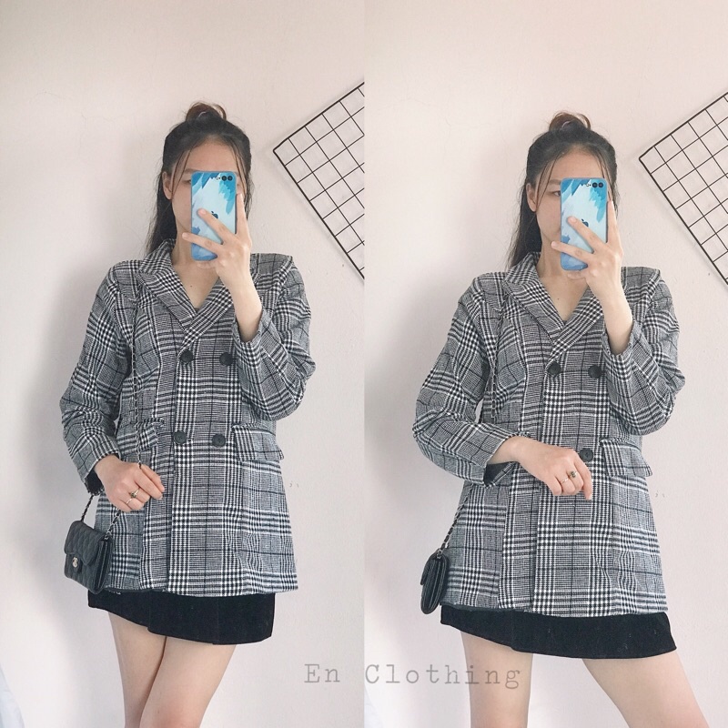 Áo dạ kẻ dáng dài