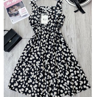 váy 2 dây to hoa cúc vintage dáng xòe tiểu thư