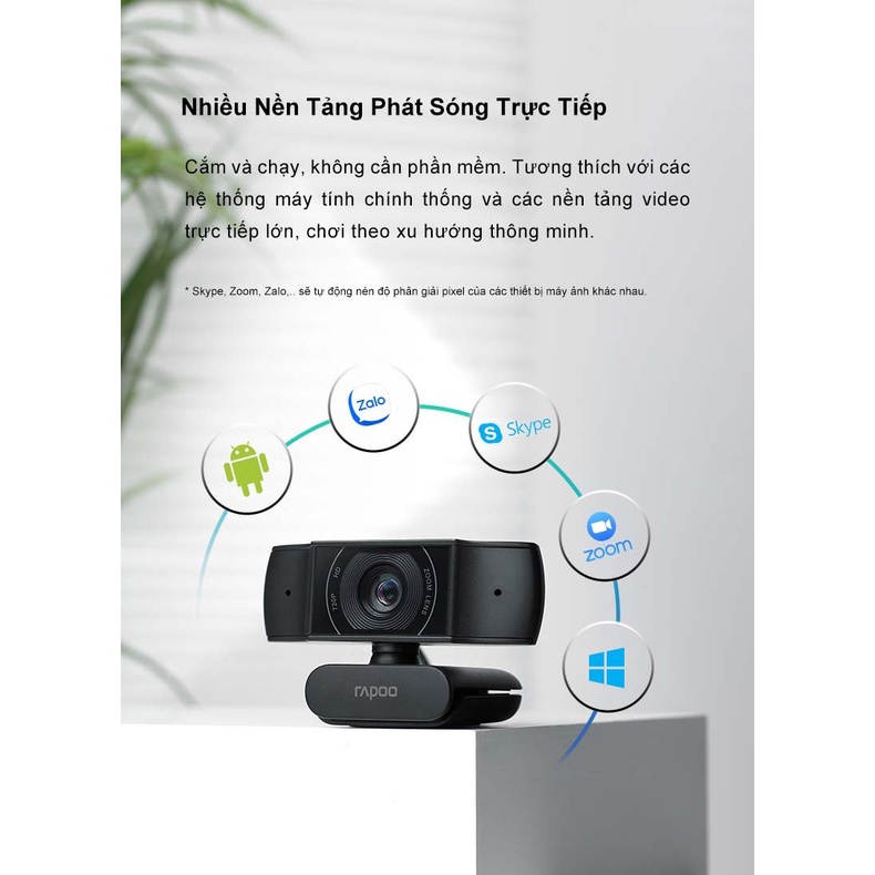 Webcam Rapoo C200 HD 720p học online Tích hợp Micro chung cổng USB hình ảnh HD siêu nét,webcam họp trực tuyến chính hãng