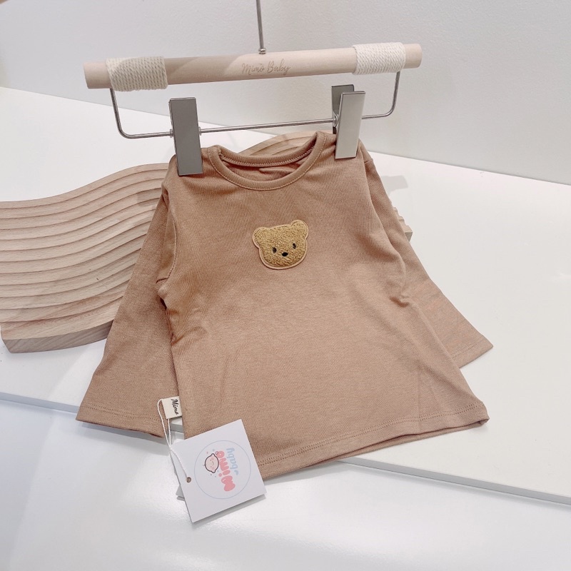 Áo cotton cao cấp dài tay đính gấu thêu dễ thương cho bé QA32 Mimo Baby