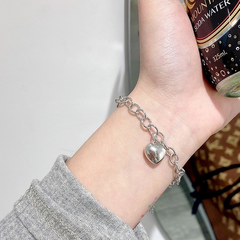 Vòng Tay Kim Loại Mặt Hình Trái Tim Phong Cách Hip Hop Thời Trang Cho Nam Nữ