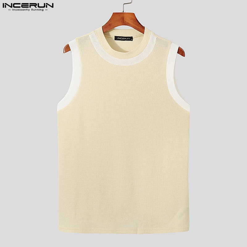 Áo thun không tay phối chi tiết sọc INCERUN thời trang sành điệu cho nam