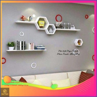 (Free Ship có hình thật) Kệ gỗ trang trí treo tường như hình (bộ ô lục giác & thanh ngang) Nội Thất Ngọc Thịnh Đồng Nai