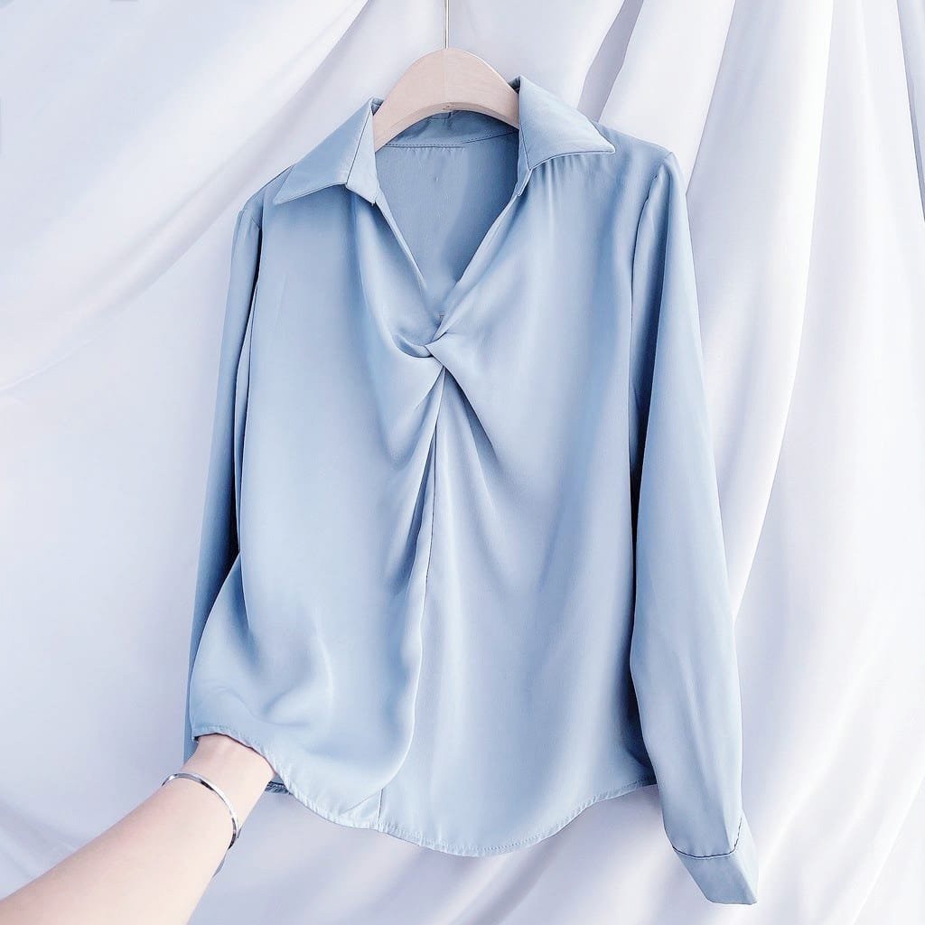 Áo sơ mi dài tay, thiết kế xoắn ngực- Kirasfashion (AM 10) ( CÓ THÊM MÀU MỚI)