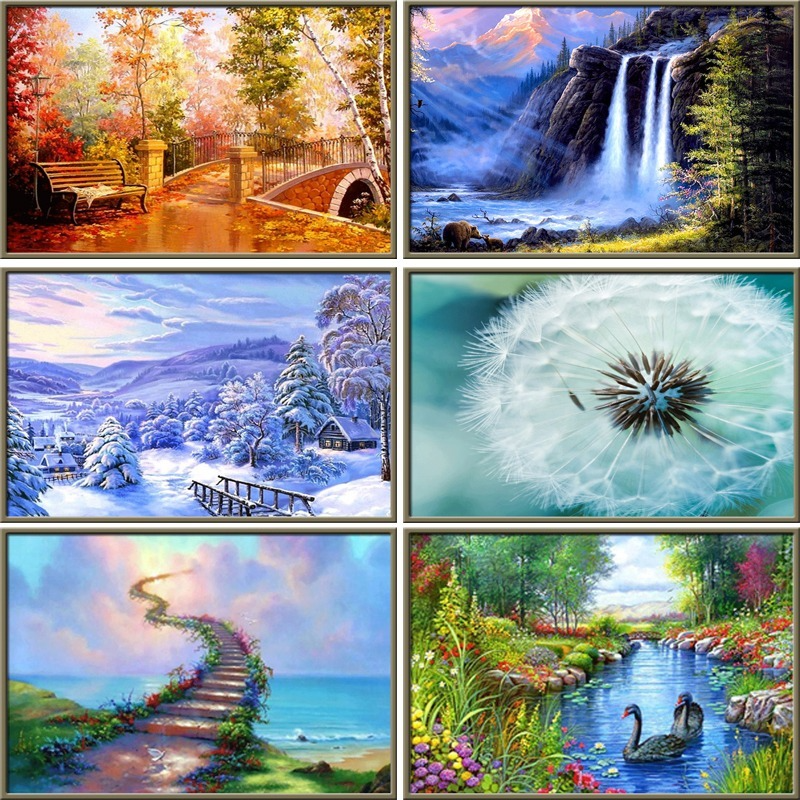 Bộ Tranh Đính Đá 5D Họa Tiết Phong Cảnh Độc Đáo DIY 40x30cm