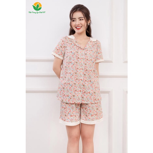 Bộ cotton quần đùi áo cộc tay họa tiết nữ Thời trang gia đình VT - B43.2201