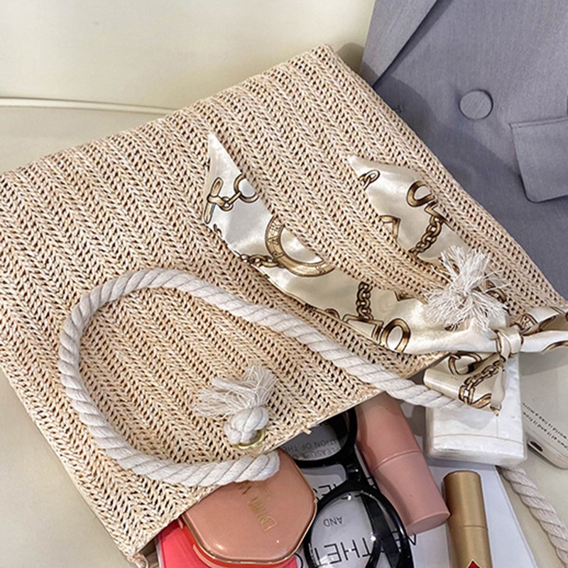 Túi xô IELGY đeo vai kiểu dệt rơm sức chứa lớn trẻ trung cho nữ