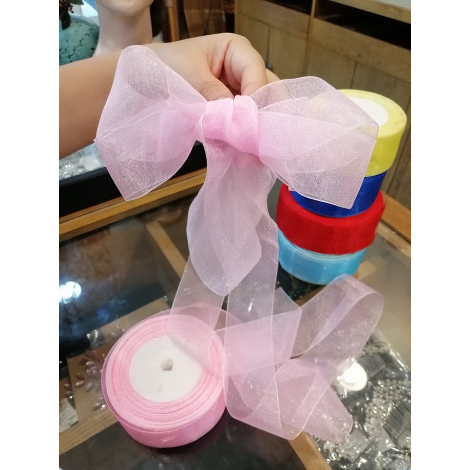 [Giá rẻ 1 cuộn] Ruy băng voan 4cm cuộn 45 mét giá rẻ nhiều màu làm hoa, làm nơ, phụ kiện tóc handmade Pinky Shop mã RBV