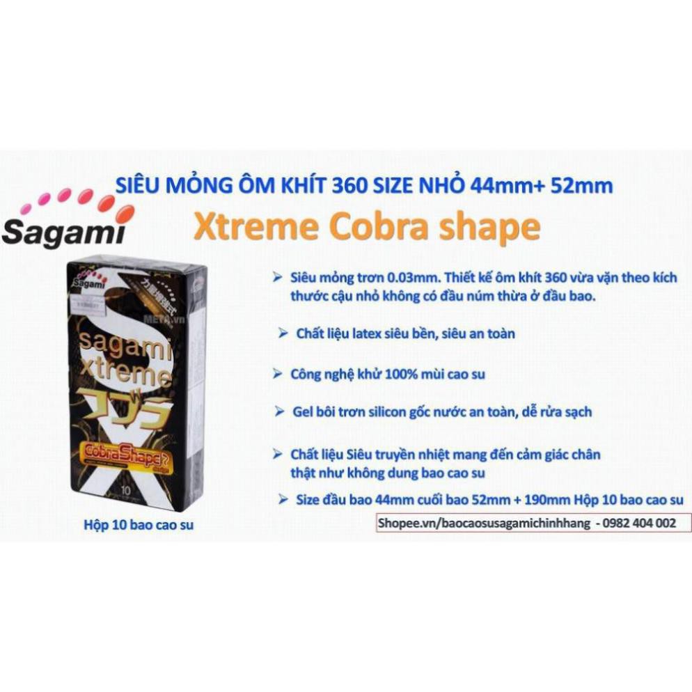 [BAO CAO SU SAGAMI] Hộp 10 Bao cao su siêu mỏng nhất thế giới Sagami Xtreme Cobra Shape ôm khít không núm thừa size 49