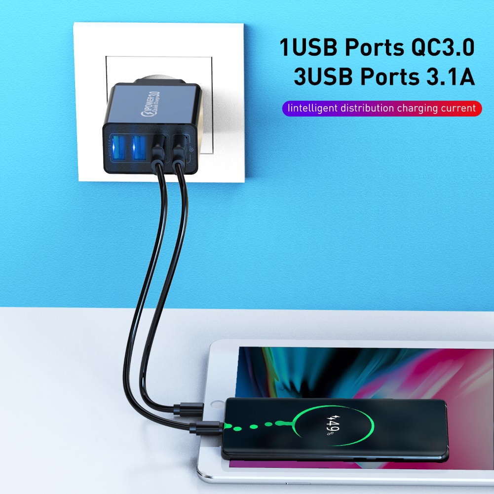 IPHONE Đầu Sạc Nhanh Qc 3.0 48w 4 Cổng Usb Gắn Tường Tiện Dụng