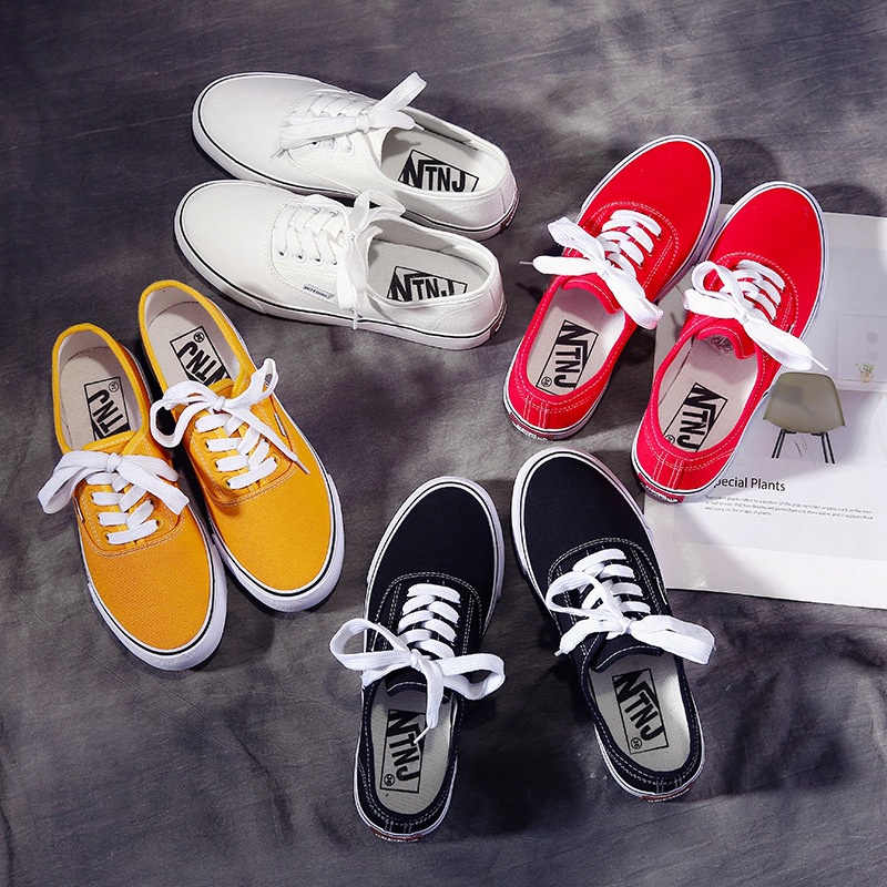 Giày van classic đen trắng buộc dây QC, giày thể thao ulzzang bata học sinh vải canvas full box