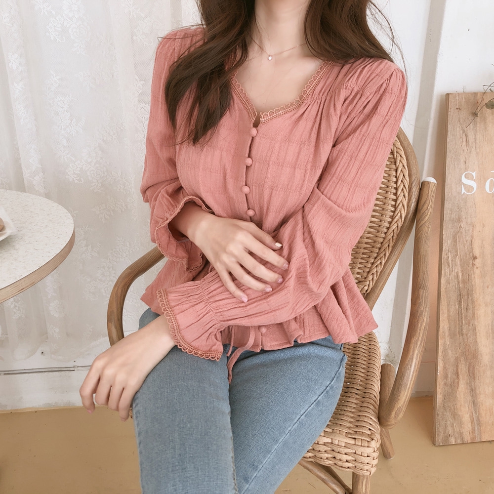 30449 Áo sơ mi trơn màu kiểu cổ chữ V thời trang thanh lịch cho nữ