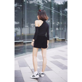Áo Crop lệch vai thun gân