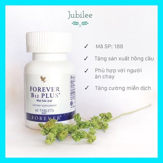 Viên vitamin B12 và axit folic Forever B12 Plus, Forever Living Products 188 FLP 60 viên/lọ Jubilee