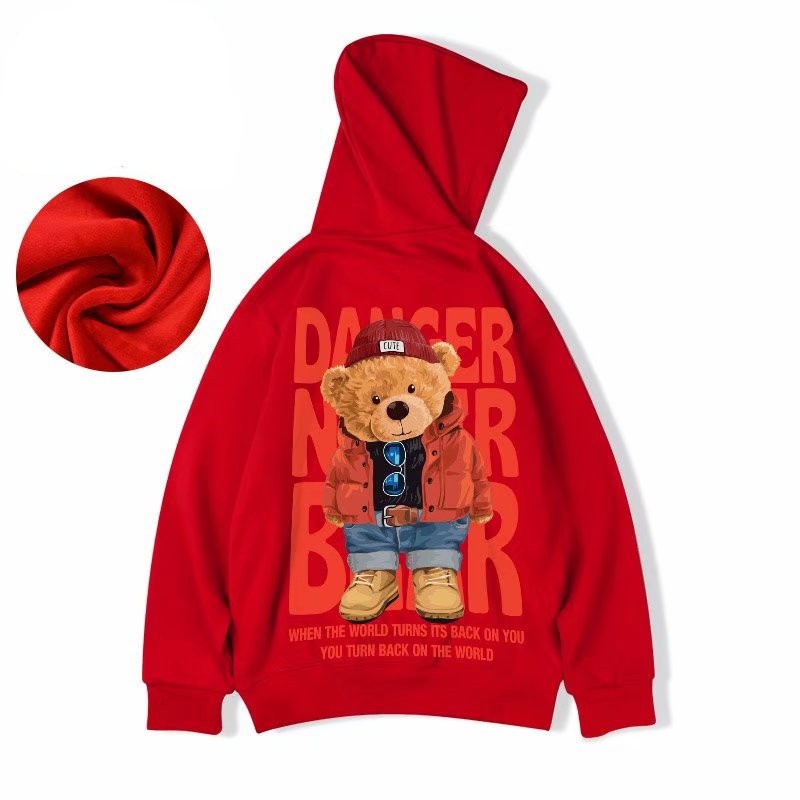 Áo Hoodie Lót Nhung Dày Dặn Dáng Rộng In Hình Gấu Plus Size Thời Trang Đường Phố Cho Cặp Đôi
