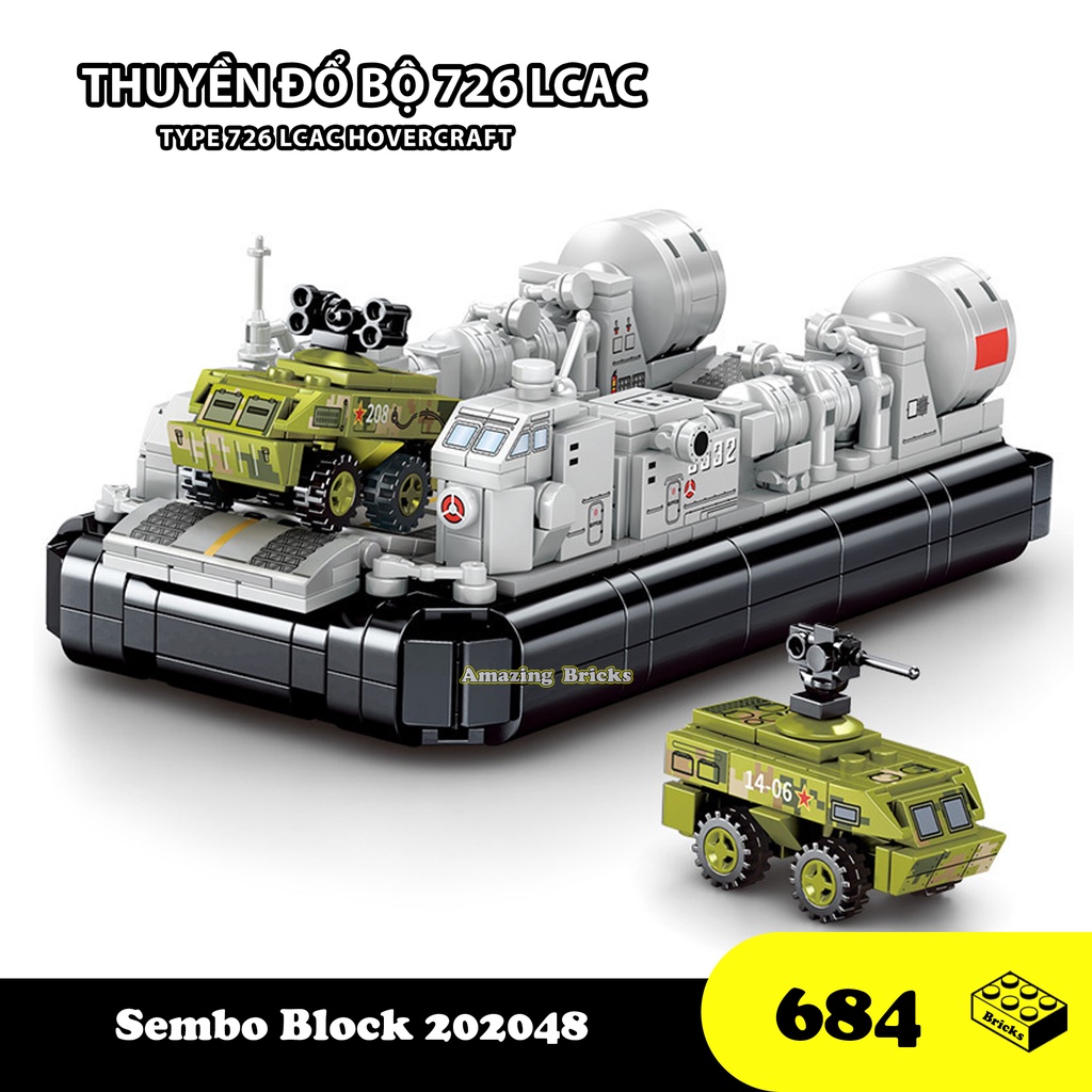 Đồ chơi Lắp ráp Thuyền đổ bộ 726 LCAC, Sembo Block 202048 Xếp hình thông minh, Mô hình Tàu chiến [684 Mảnh ghép]