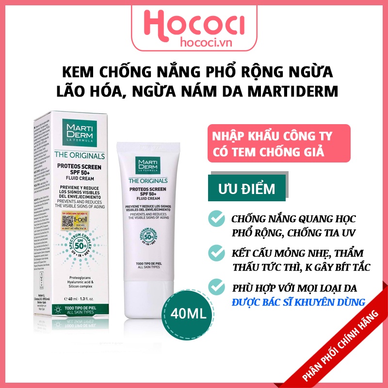 ✅[NHẬP KHẨU] Kem Chống Nắng Phổ Rộng Ngừa Lão Hóa, Nám Da MartiDerm The Originals Proteos Screen SPF50+ 40ml