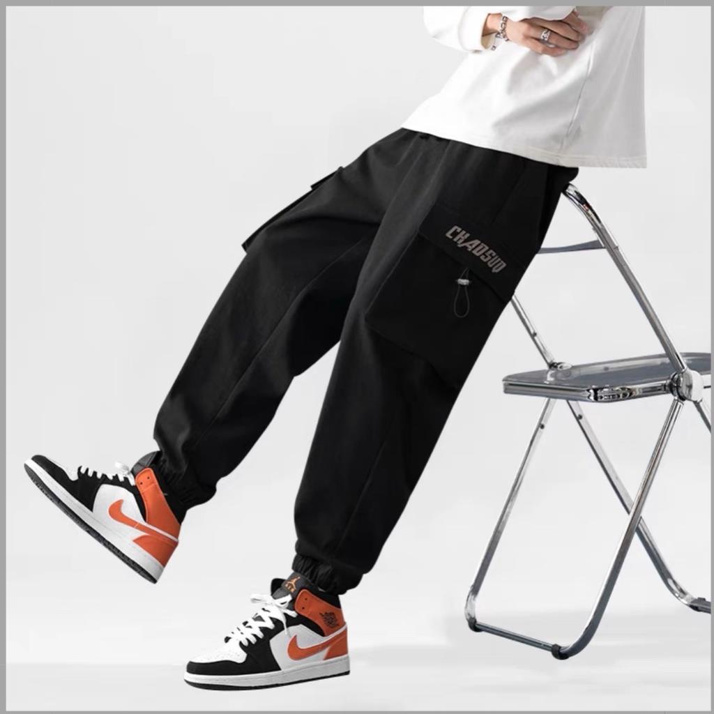 Quần jogger nam lưng thun PTZ.01 Quần thể thao ống bó túi hộp đen kem phong cách