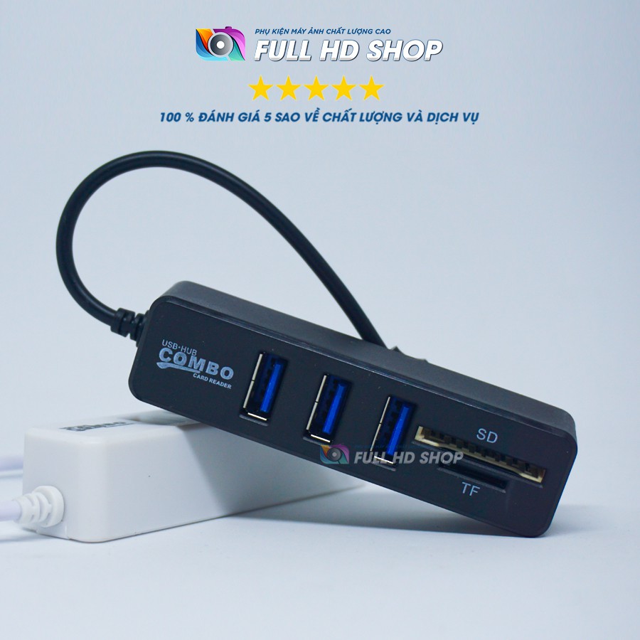 Bộ chia 3 cổng USB - Hub chia cổng USB tích hợp đầu đọc thẻ tiện dụng - Full HD Shop