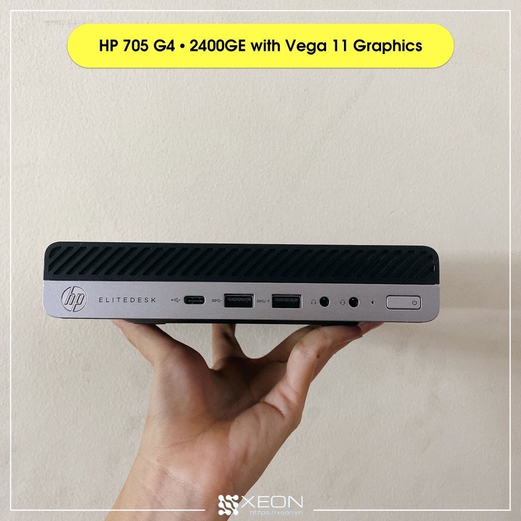 Máy tính mini HP 705 G4 • AMD Ryzen 5 2400GE 4 nhân 8 luồng với đồ họa Vega 11 Graphics mạnh ngang GT 1030