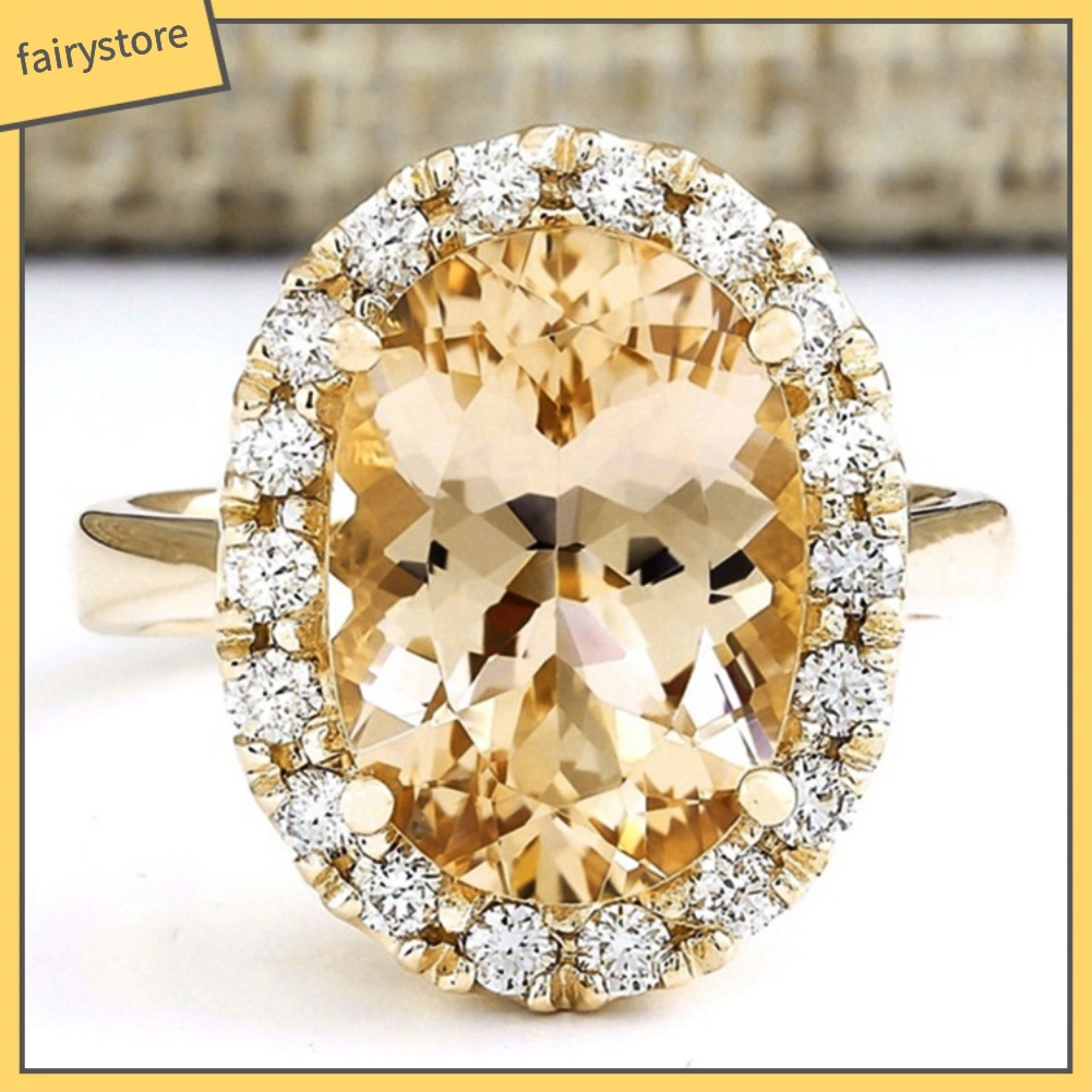 Nhẫn Hợp Kim Đính Đá Topaz Nhân Tạo Hình Bầu Dục Thời Trang