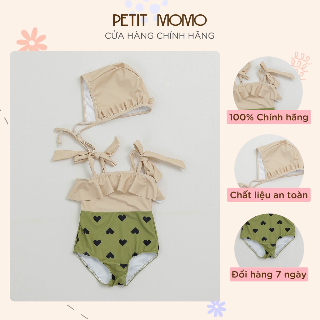 Bộ Đồ Bơi Liền Thân Cho Bé Gái PETIT MOMO G09 Chất Cotton Dày Dặn, Ít Thấm Nước, Họa Tiết Chấm Bi Kèm Mũ Xinh Xắn