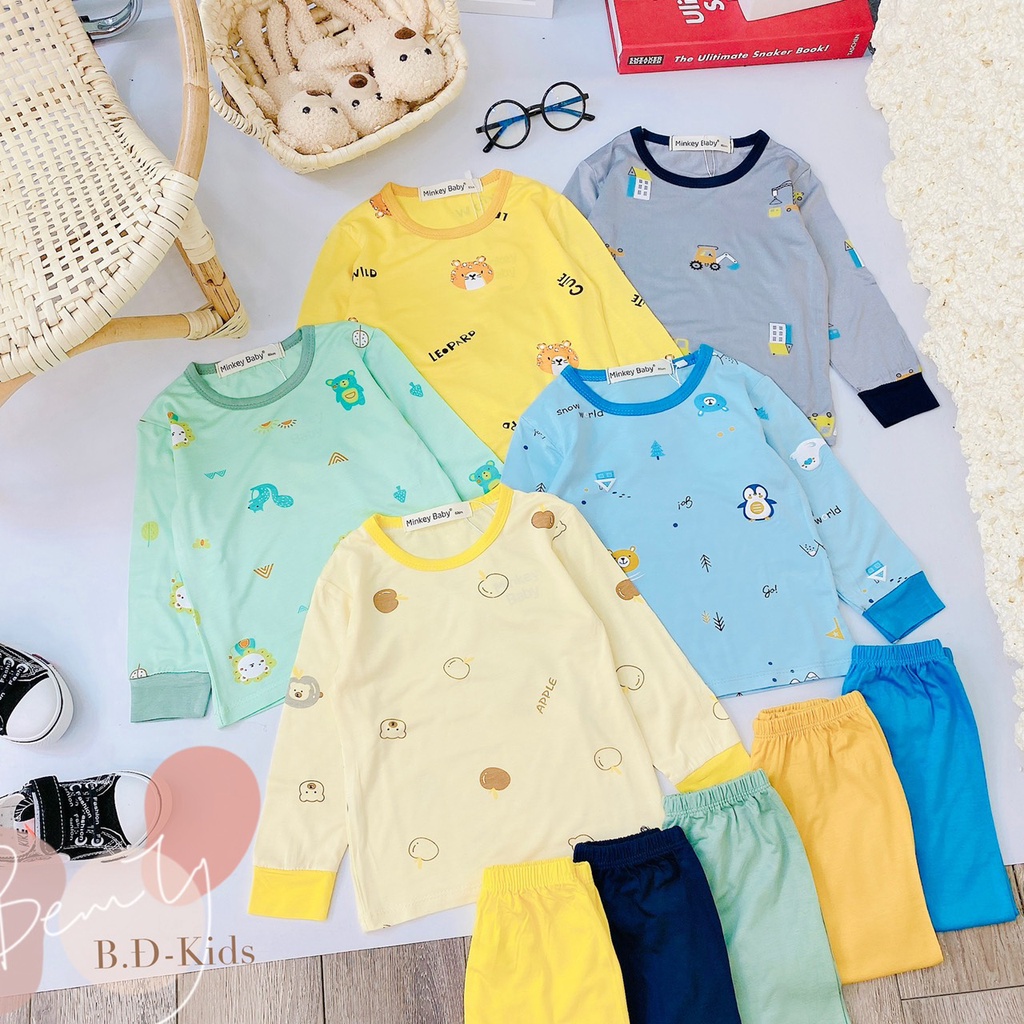 SALE BỘ DÀI TAY THUN LẠNH IN HÌNH DỄ THƯƠNG BÉ TRAI BÉ GÁI  SIZE 10-20KG(D1)