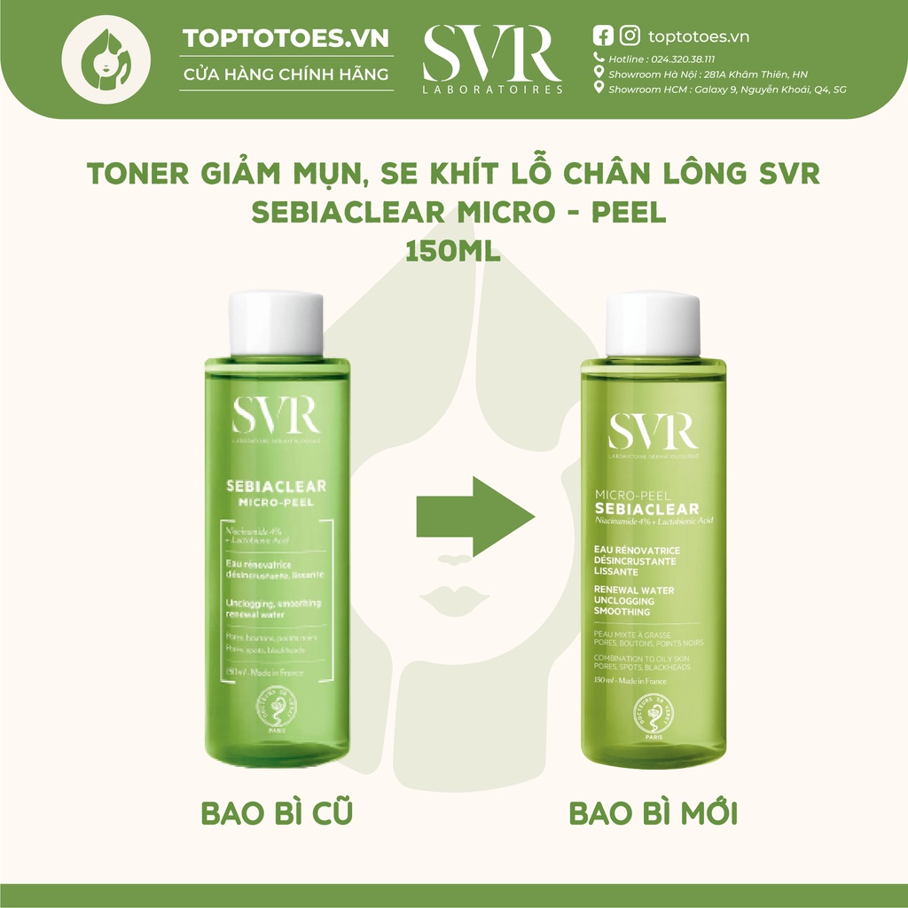Toner giảm mụn, se khít lỗ chân lông SVR Sebiaclear Micro-peel 150ml