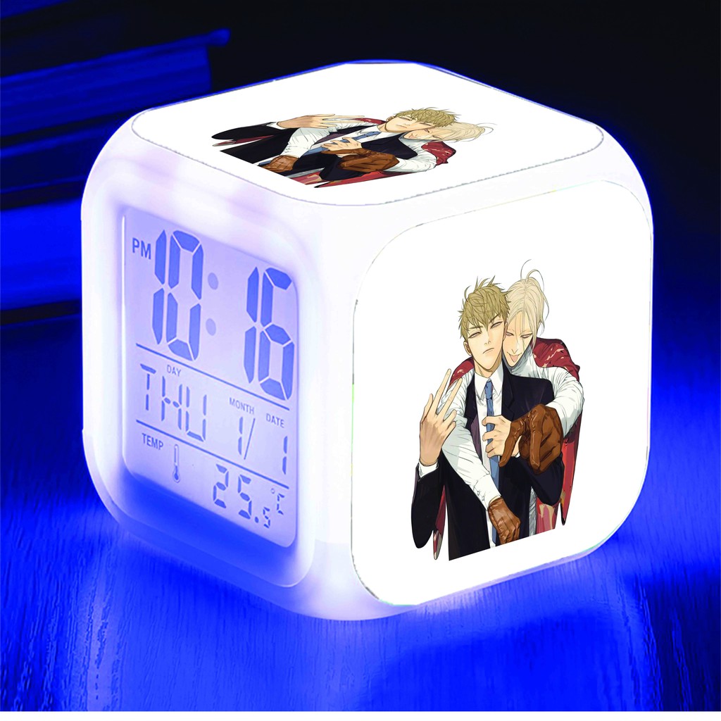 Đồng hồ báo thức để bàn in hình 19 DAYS anime chibi LED đổi màu xinh xắn tiện lợi