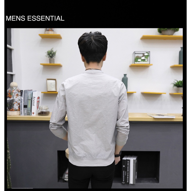 Áo Khoác Bóng Chày Cổ Đứng Màu Trơn Phong Cách Hàn Quốc Thời Trang Mùa Hè Cho Nam