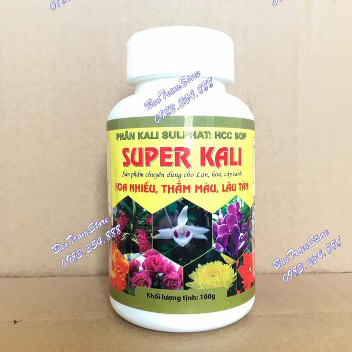 Phân bón Super kali - Kali sunphat hũ 100g, giúp cây nhiều hoa, thắm màu, lâu tàn, sản phẩm chuyên dùng cho hoa lan, cây