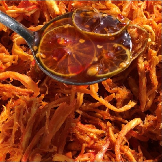 ( video ảnh thật ) Mực sợi sốt chanh vị Thái tomyum hũ 250GR