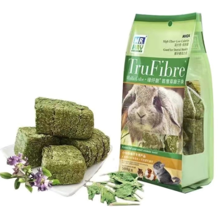 Mr Hay Bánh cỏ alfalfa nguyên khối lớn, đồ ăn vặt cho Thỏ, bọ ú, 500g