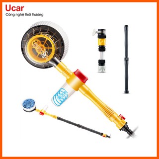 Bàn chải xoay tự động MS1 rửa xe ô tô kèm cây nối, ô chứa chất tẩy rửa, đầu sợi bàn chải siêu mềm, rửa sạch xe hơi