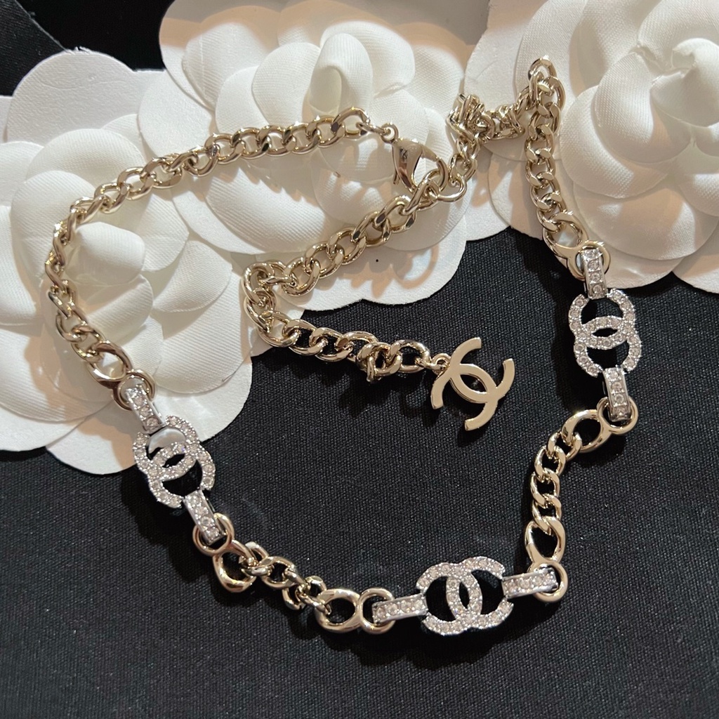 Dây Chuyền Đồng Thau Hai Màu Đính Kim Cương Phong Cách Retro Thời Trang 2022c