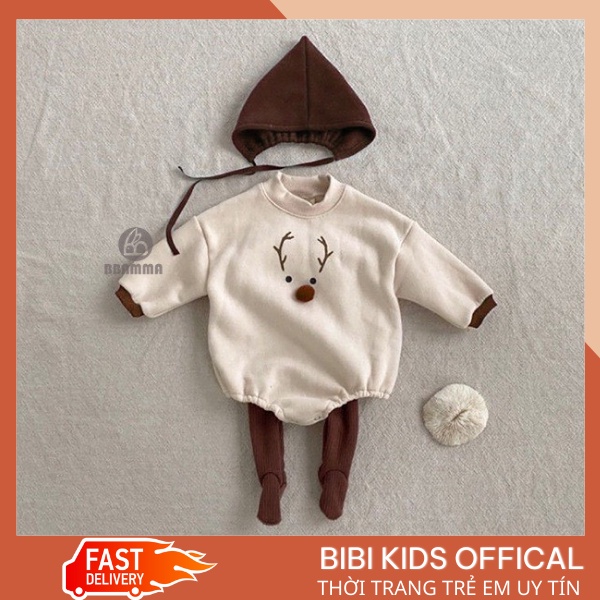 Bộ body thu đông phong cách Hàn Quốc cho bé, áo hoodie nỉ bông Bbamma 5-15kg